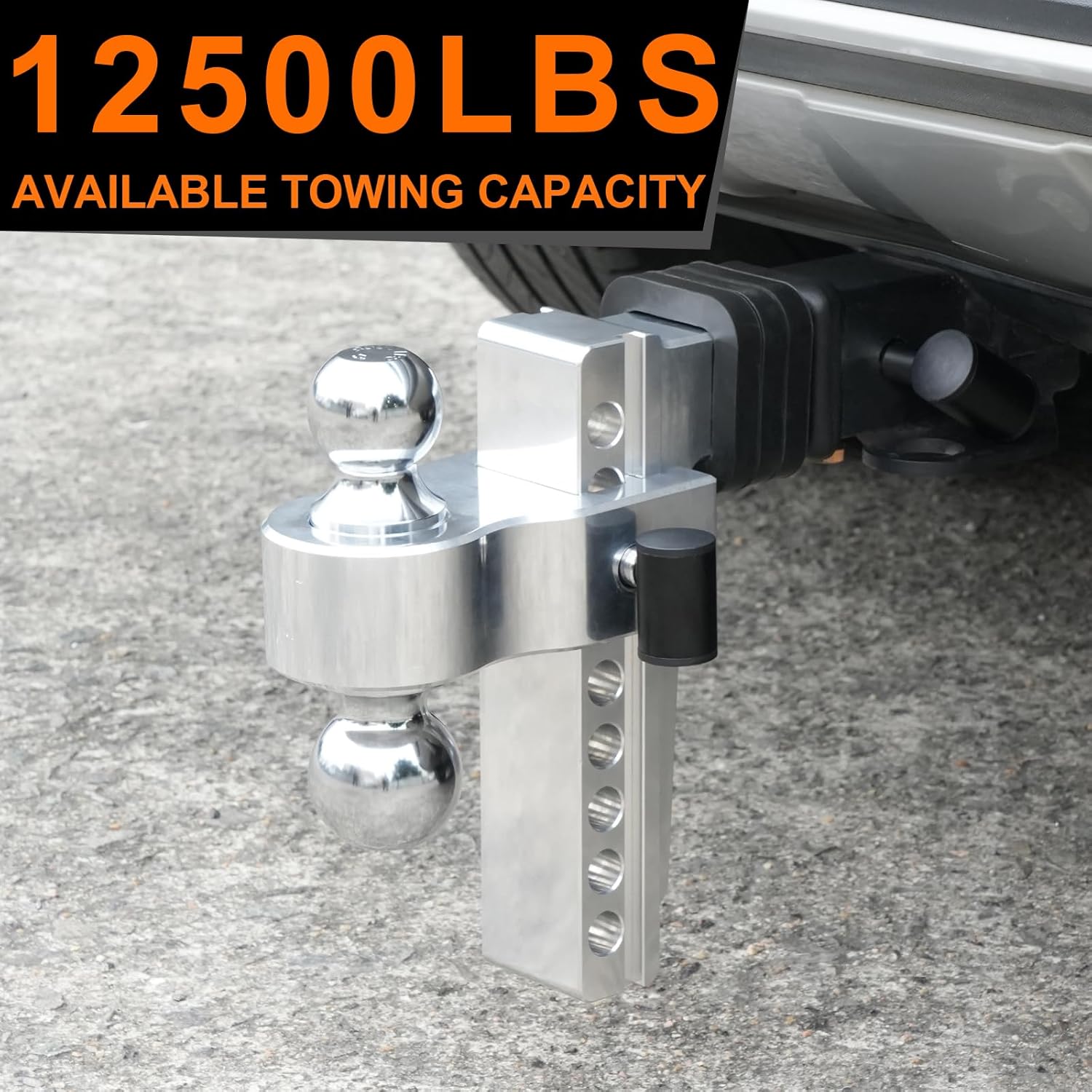 Adjustable Trailer Hitch Ball Mount Aluminum Shank, 8-Inch Drop/Rise, Tow Hitch Fits 2-Inch Receiver