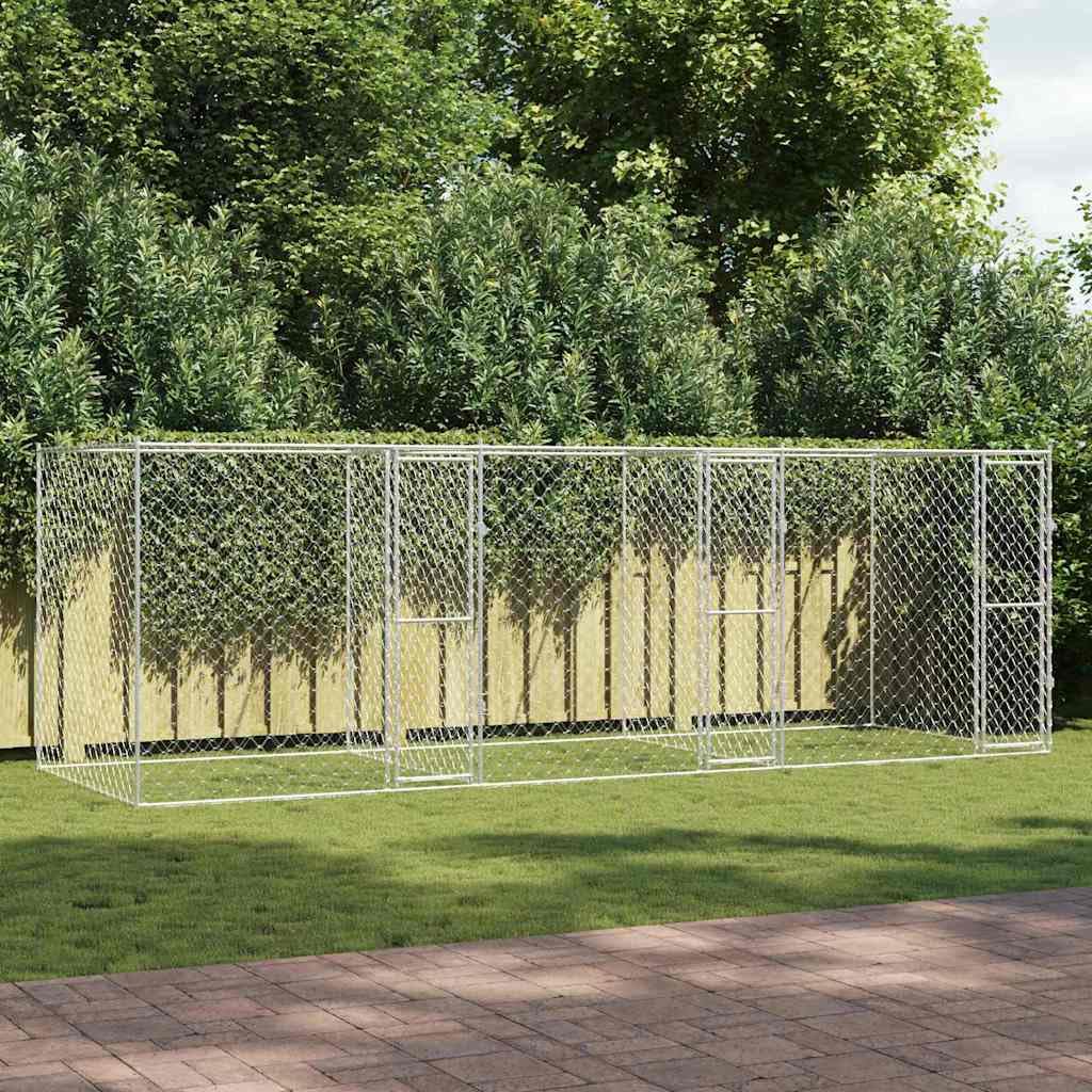 Gabbia per cani color argento, 600 x 200 x 200 cm, in acciaio zincato, resistente alle intemperie, per esterni, con porta richiudibile e pareti a griglia per una protezione sicura e molto