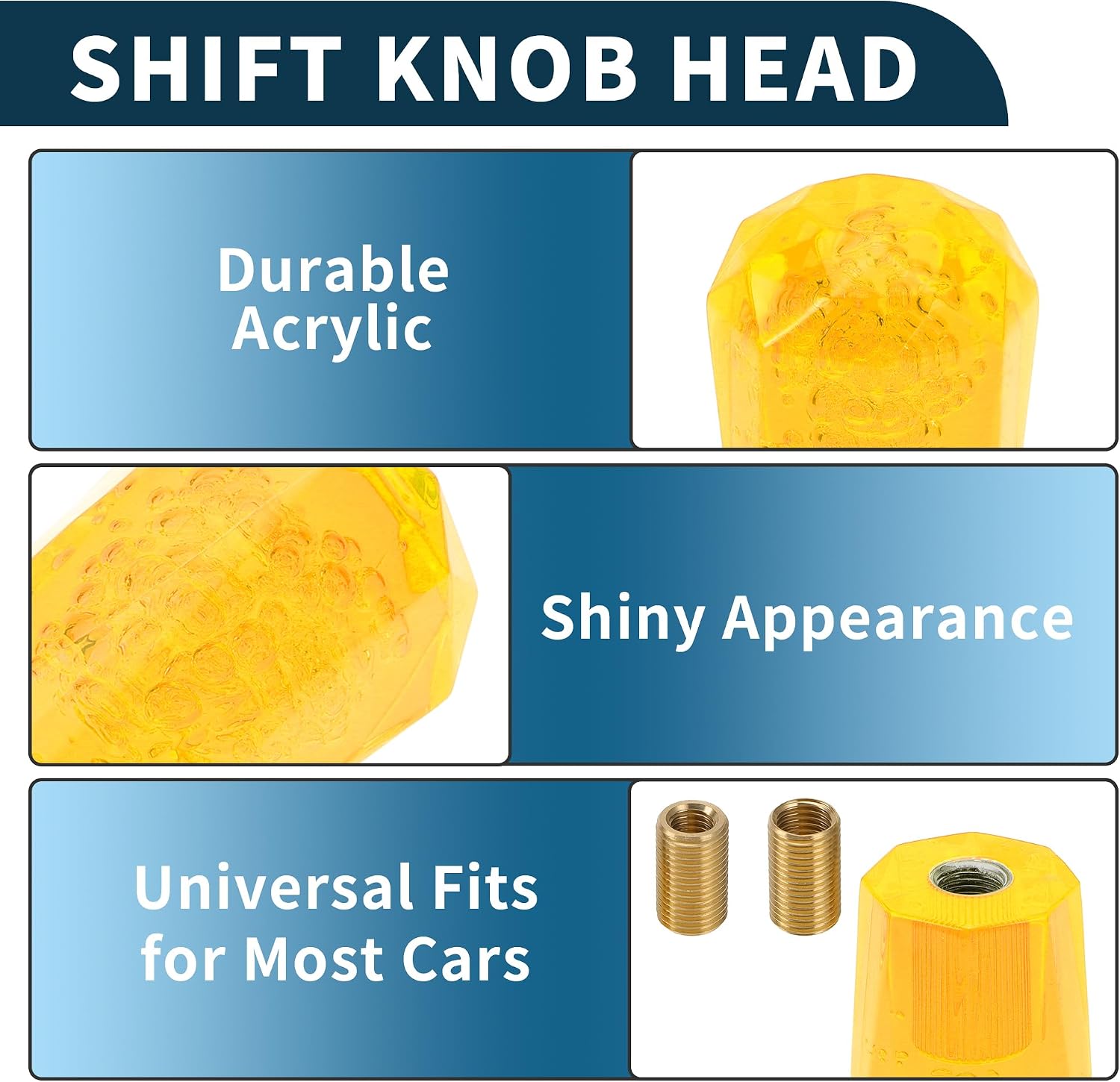 Car Gear Shift Knob 10cm | Front Shift Lever Knob Universal for Automatic and Manual Vehicle Acrylic Yellow with 2 Adapter 1 Set image 4