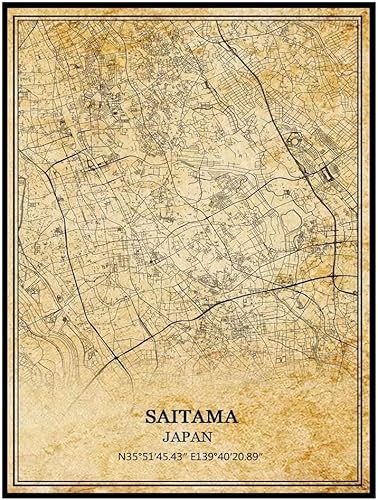 TANOKCRS Saitama - Arte de pared japonés, estampado vintage, mapa, arte de viaje, recuerdo de regalo, decoración del hogar, 12 x 16 pulgadas, sin
