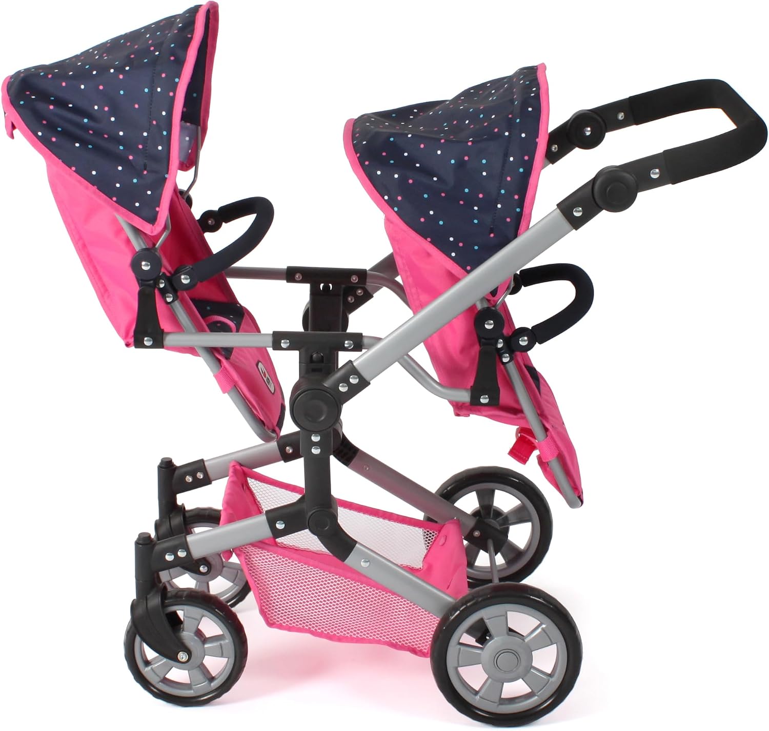 Bayer Chic 2000 - Linus Duo Doll's Pram, Twin Doll's Pram for Children from 4 to 8 Years, Tandem Doll's Pram, Confetti, Pink, 690-84