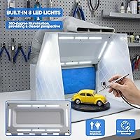 Vista 3 de HUBEST Kit de cabina de aerosol con 8 luces LED y 16 clips de cocodrilo, cabina de pintura con ventilador de velocidad ajustable con manguera
