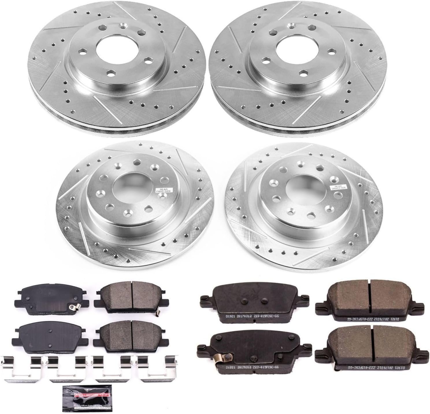 PowerStop Front and Rear Brake Kit For Chevrolet Malibu 2016-20 - Drilled and Slotted Disc Rotors with Ceramic Brake Pads Replacement, K7567