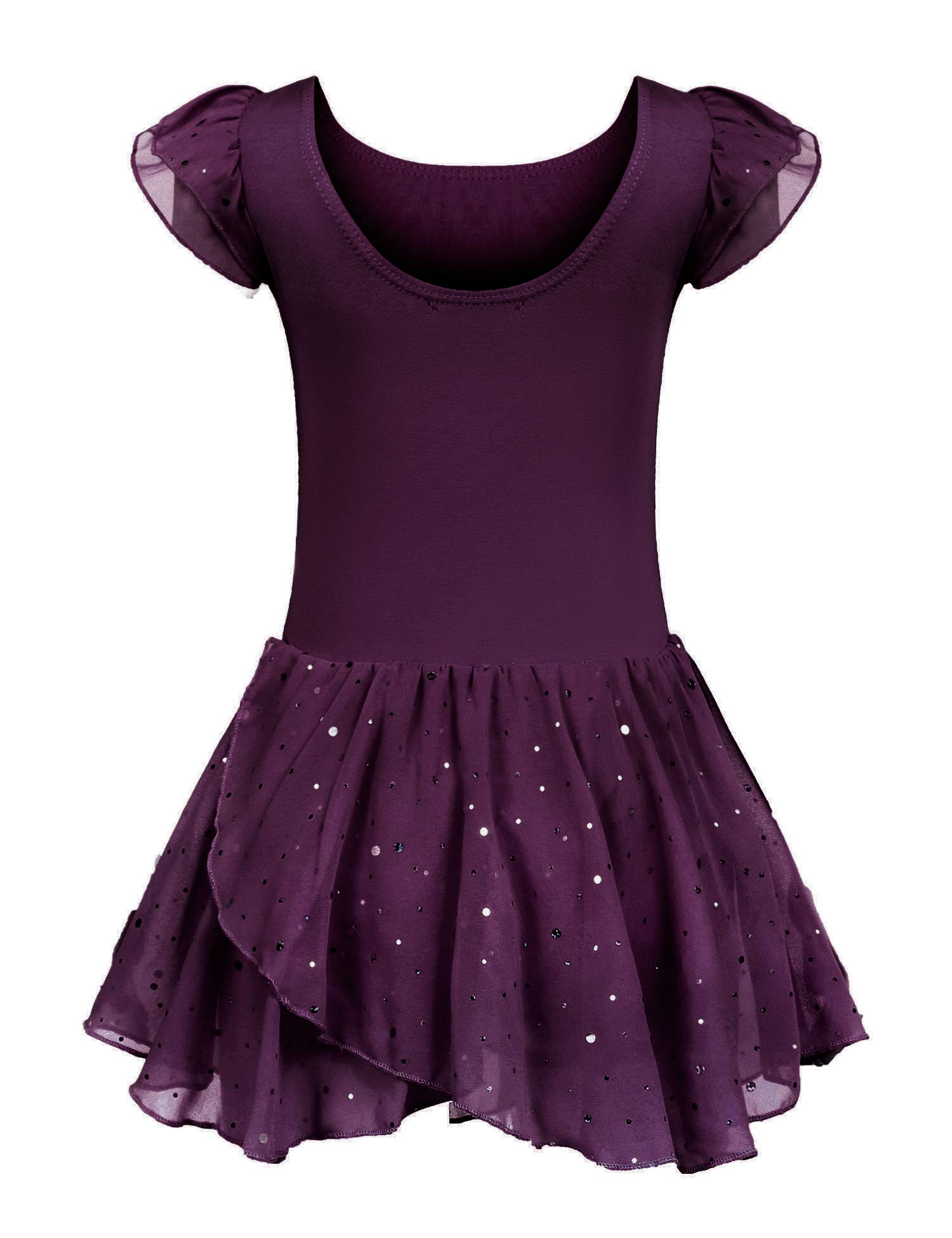 trudge Girls Ballet Dress Kids Ballet Leotard Dress Children Short Sleeve Dance Costume Dancewear with Chiffon Skirt Lilac B /140