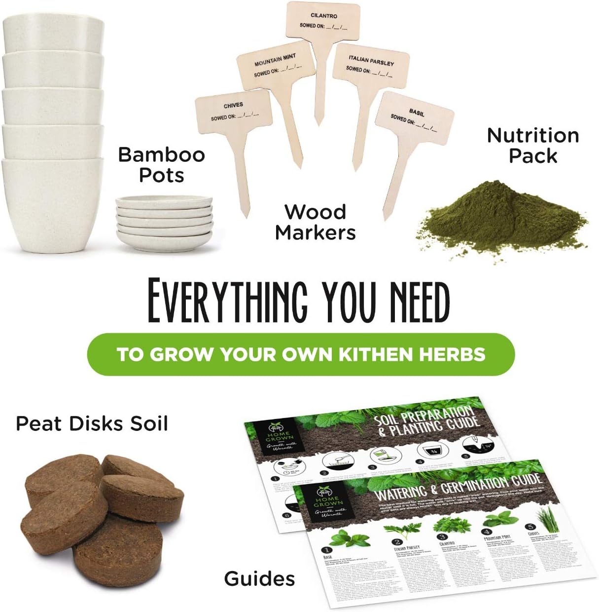 Indoor Herb Garden Starter Kit - 5 Herb Plant Grow Kit w/ Pots & Soil - DIY Heirloom Herb Seeds Home Gardening Kit - Kitchen Window Garden Growing Kit - Unique Gardening Gifts for Women & Men : Patio, Lawn & Garden