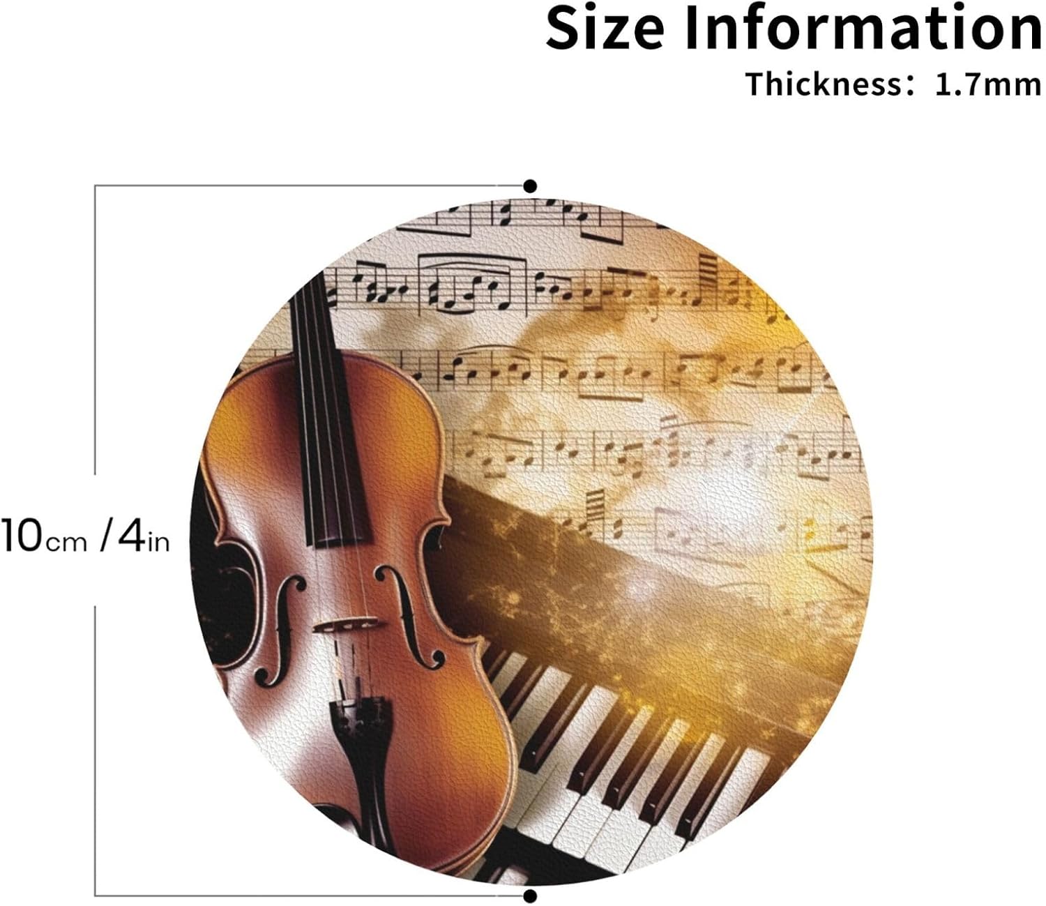 Leather Coasters Round Shape, Piano Violin Music Notes Coasters for Drinks, Drink Coasters Set of 4, Cup Mat Absorbent Cup Coasters Modern Coffee Table Coasters for House Warming Gifts Funny Coasters image 3