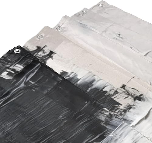 Miniatura 3 de TIYAANDSY Cortina de ducha abstracta de pintura al óleo para baño, juego de cortina de ducha rectangular negra y blanca, estilo bohemio, tela con