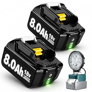2X 18V 8.0Ah/8000mAh Ersatzakku für makita akku(Kostenlose Arbeitsleuchte) | kompatibel mit BL1860B BL1860 BL1840 BL1830 BL1815 BL1835 BL1850B BL1845 BL1850 194205-3 LXT-400 with LED Werkzeugakku - Amazon product rated Grade A