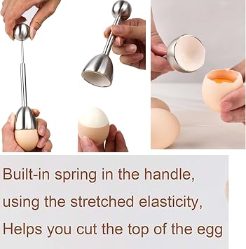 Egg Topper for Boiled Eggs, Boiled Egg Cutter Topper with Two Stainless Steel Openers, Stainless Steel Egg Shell Opener and Egg Peeler, Efficient Tool for Soft Boiled Eggs Preparation