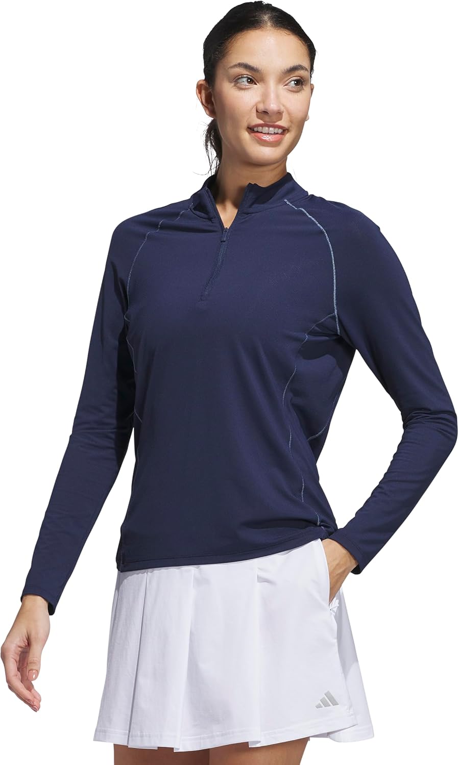 adidas Womens Ultimate365 Solid Quarter-Zip Mock Long Sleeve Top
