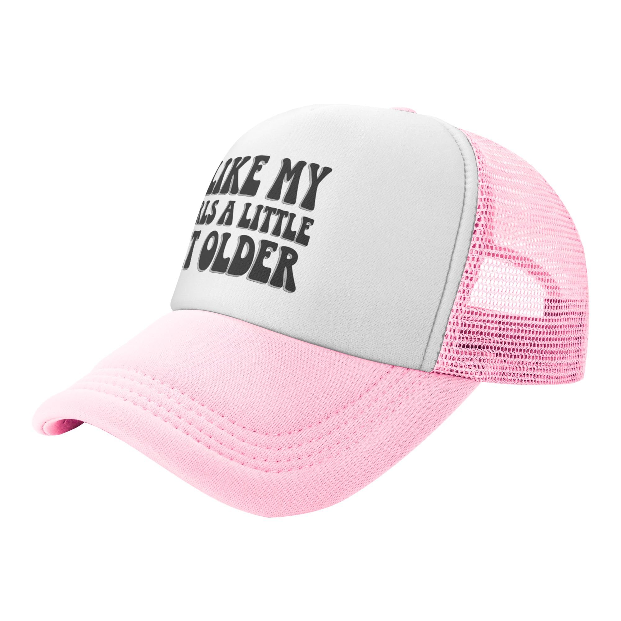 Greenchant I Like My Girls A Little Bit Older Trucker Hat Funny Kids Hats Adjustable Mesh Baseball Cap - Pink