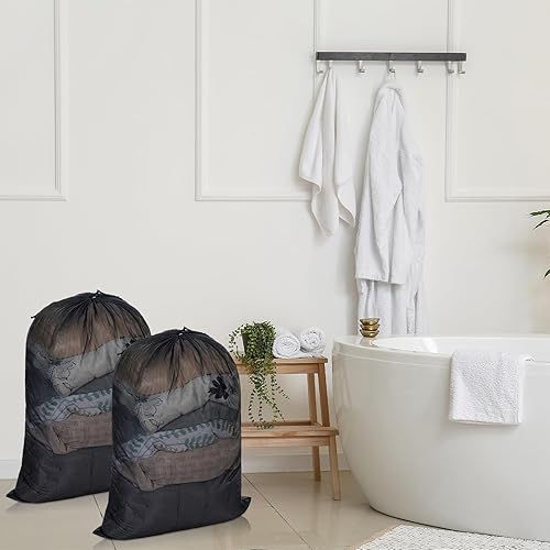 Miniatura 5 de Windyun Bolsa de malla para lavandería, 9 unidades, 30 x 40 pulgadas, bolsas de malla grandes de alta resistencia, con cordón, con bloqueo, para