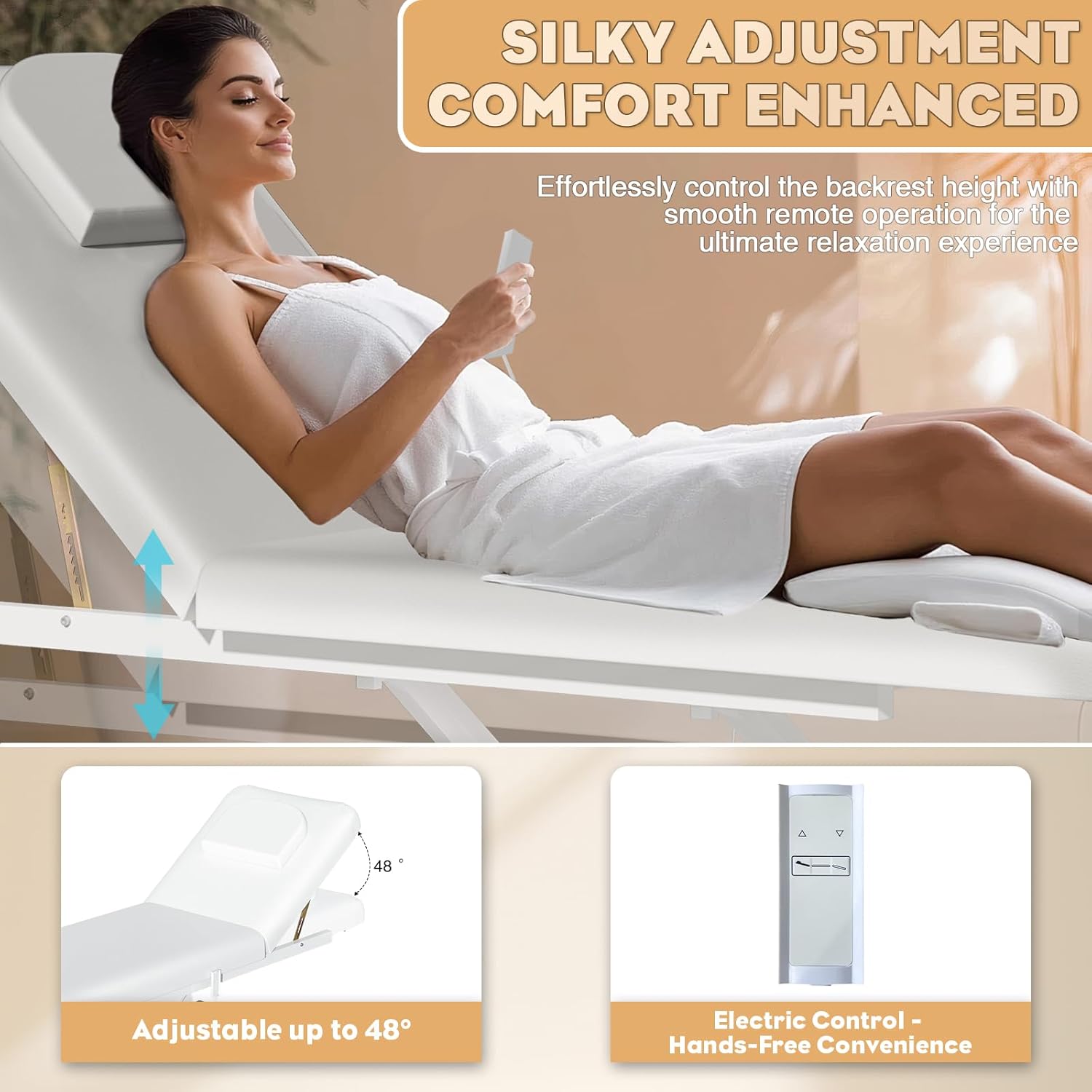 Electric Lift Professional Massage Table for Esthetician, Physical Therapy Table with Adjustable Backrest, PU Leather,for Treatment, Physical Therapy, Spa Facial Professional Massage, Tattoo(1500LBS)