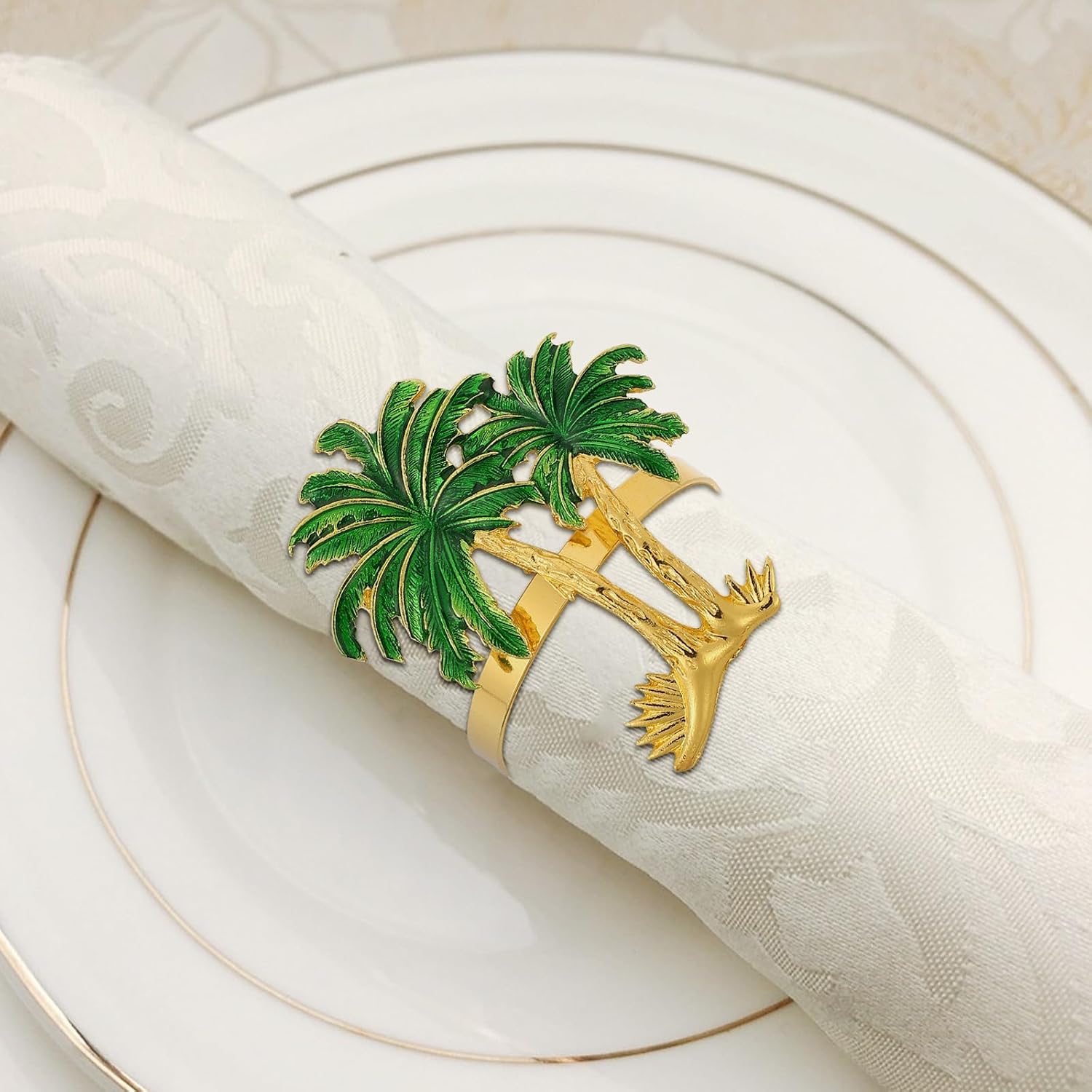 4Pcs Tropical Hawaiian Napkin Rings Plam Napkin Rings Summer Napkin Buckles Tropical Luau Party Table Decorations