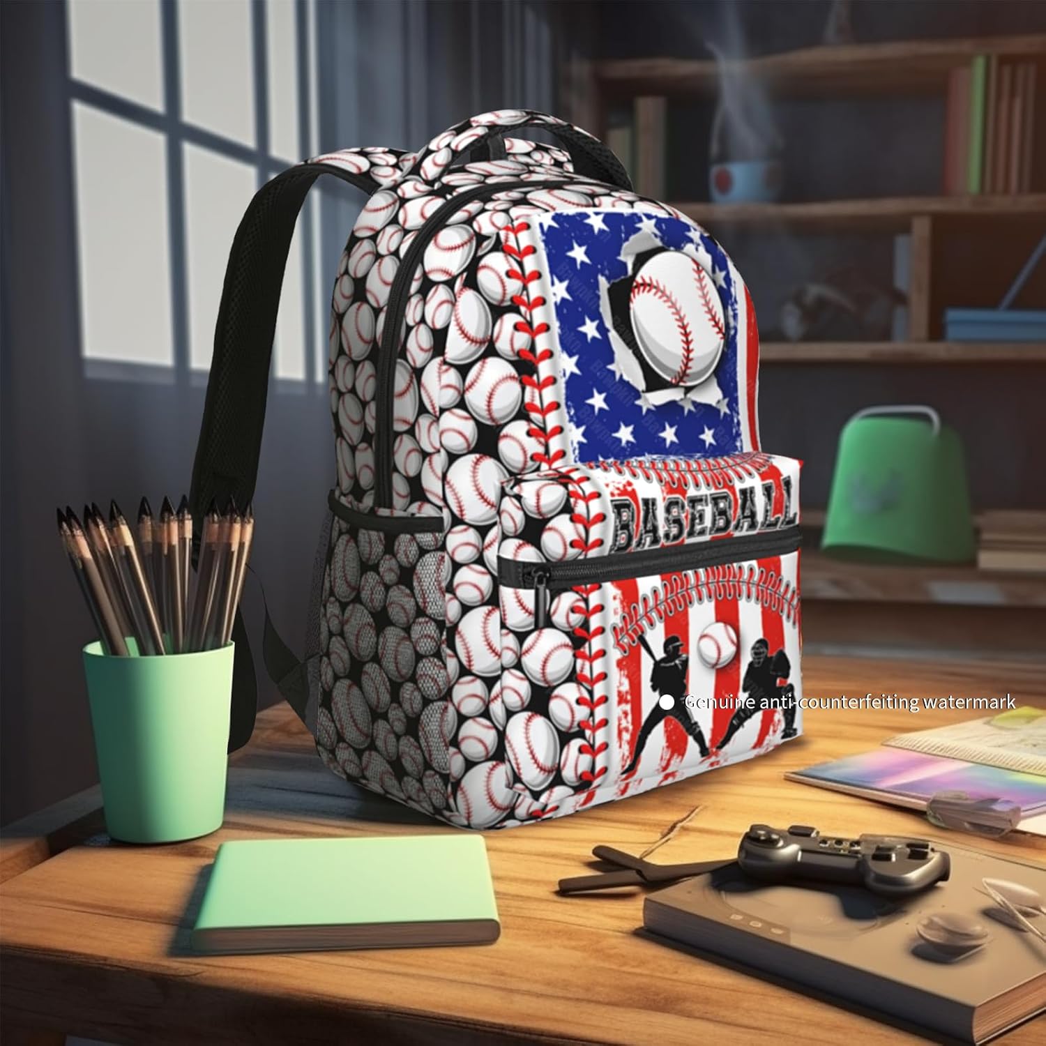 Baseball Backpack for Boys 8-12 Kids American Flag Baseball Print Schoolbag Sports Theme Bookbag for Girls Computer Laptop Backpack for Travel Hiking Camping Gym Gift for Sport Lovers - Image 7