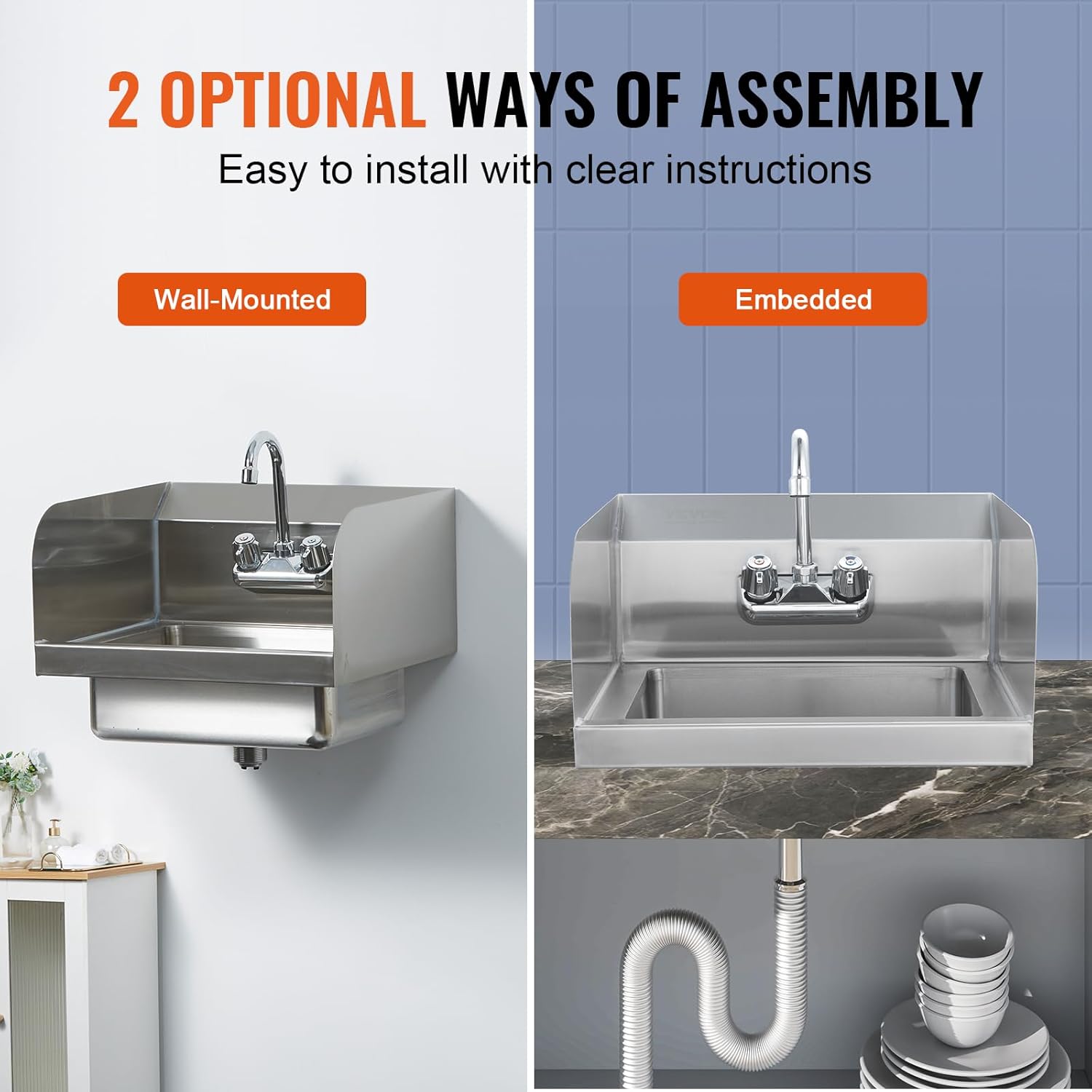 Two optional ways of assembly: wall-mounted and embedded