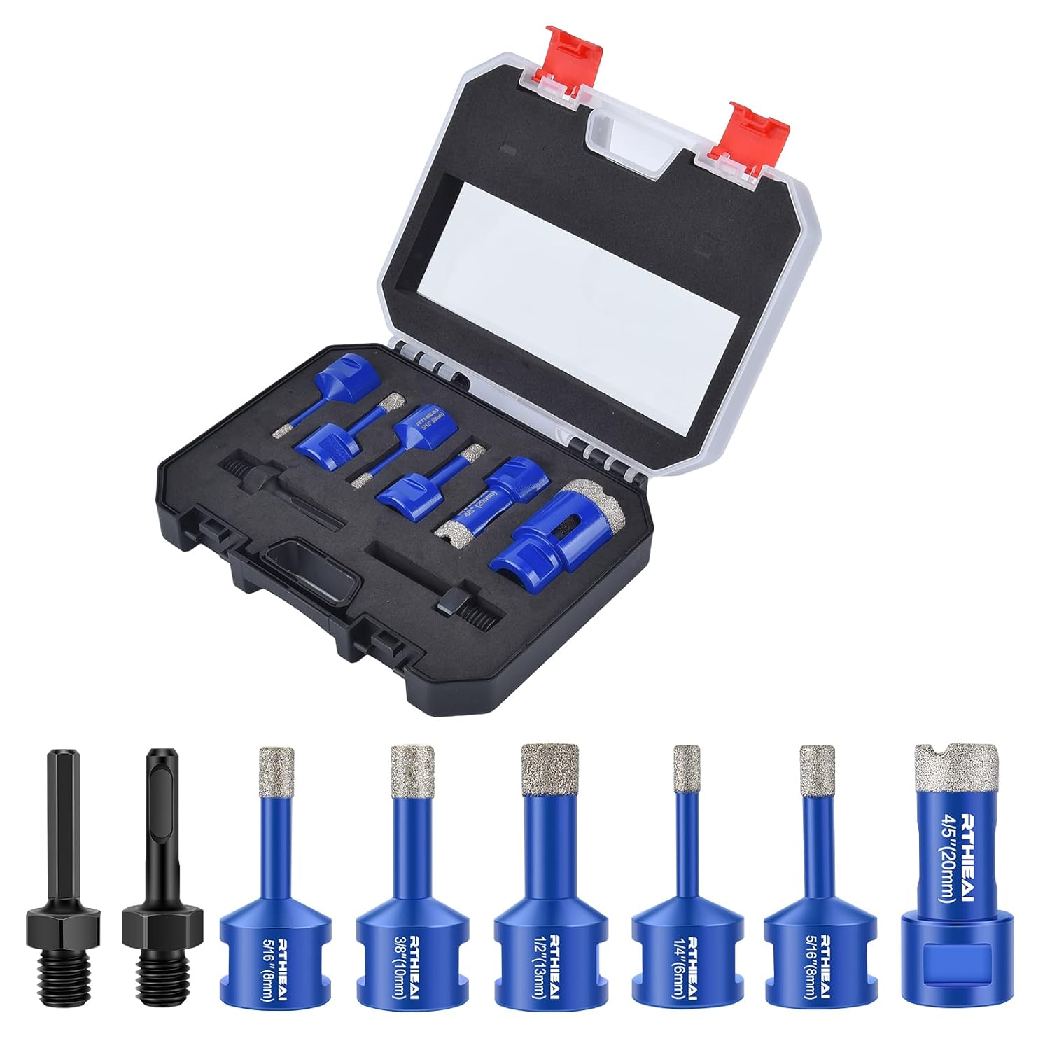 8 PCS Diamond Hole Saw Set – Vacuum Brazed Drill Bits with 6-35mm Sizes, Finger Bit & Chamfer Bit | for Tile, Ceramic, Porcelain, Granite, Marble (Storage Case Included)