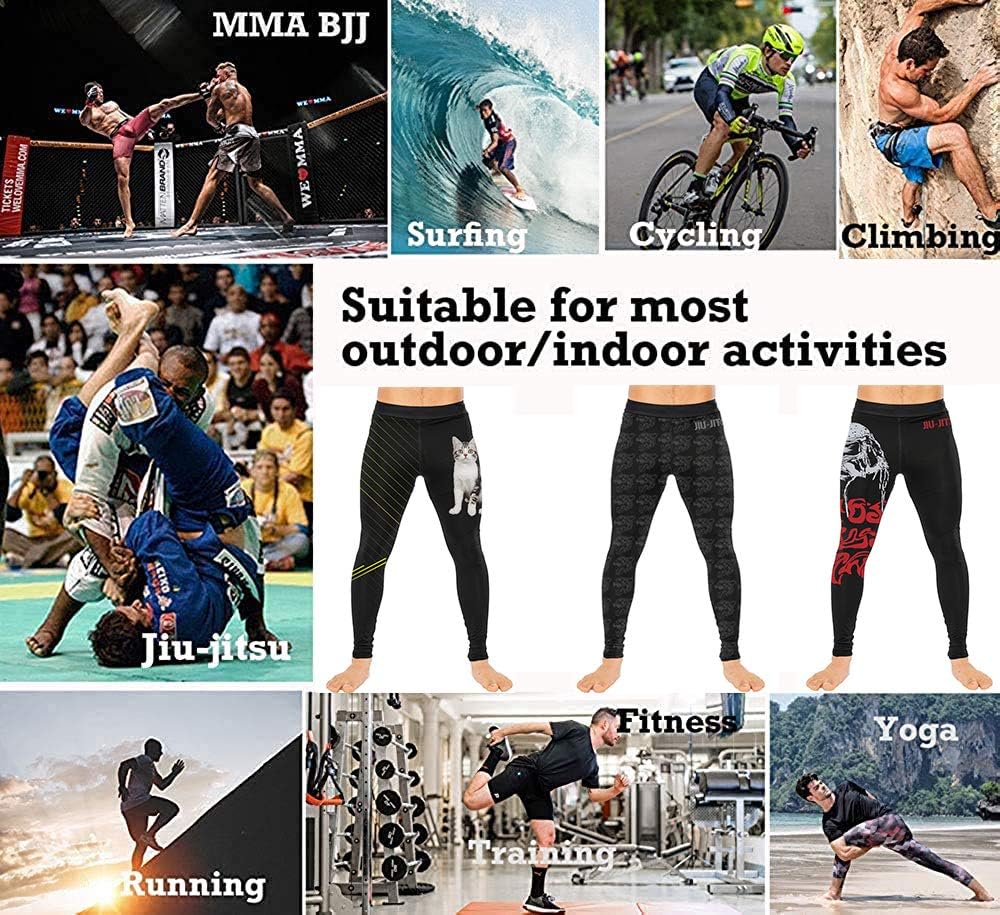 Men's BJJ Spats Skull Printed Leggings Tights, Compression Pants for Multi-Sport