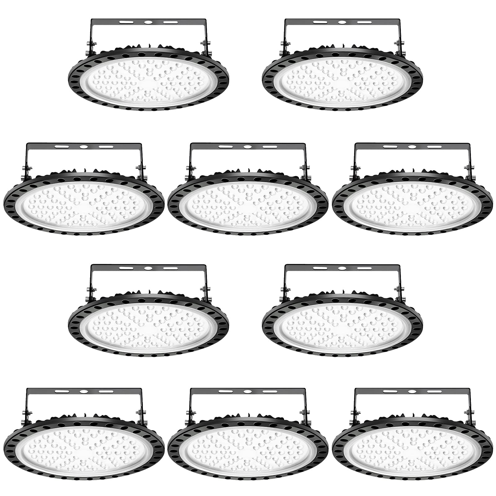 papasbox 10 Pack LED UFO Industrielampe, 300W LED Hallenstrahler Deckenleuchte High Bay Licht, SMD 2835 LED Flutlicht Pendelleuchten, Kaltweiß 6000-6500K, Industriebeleuchtung Werkstattlampe