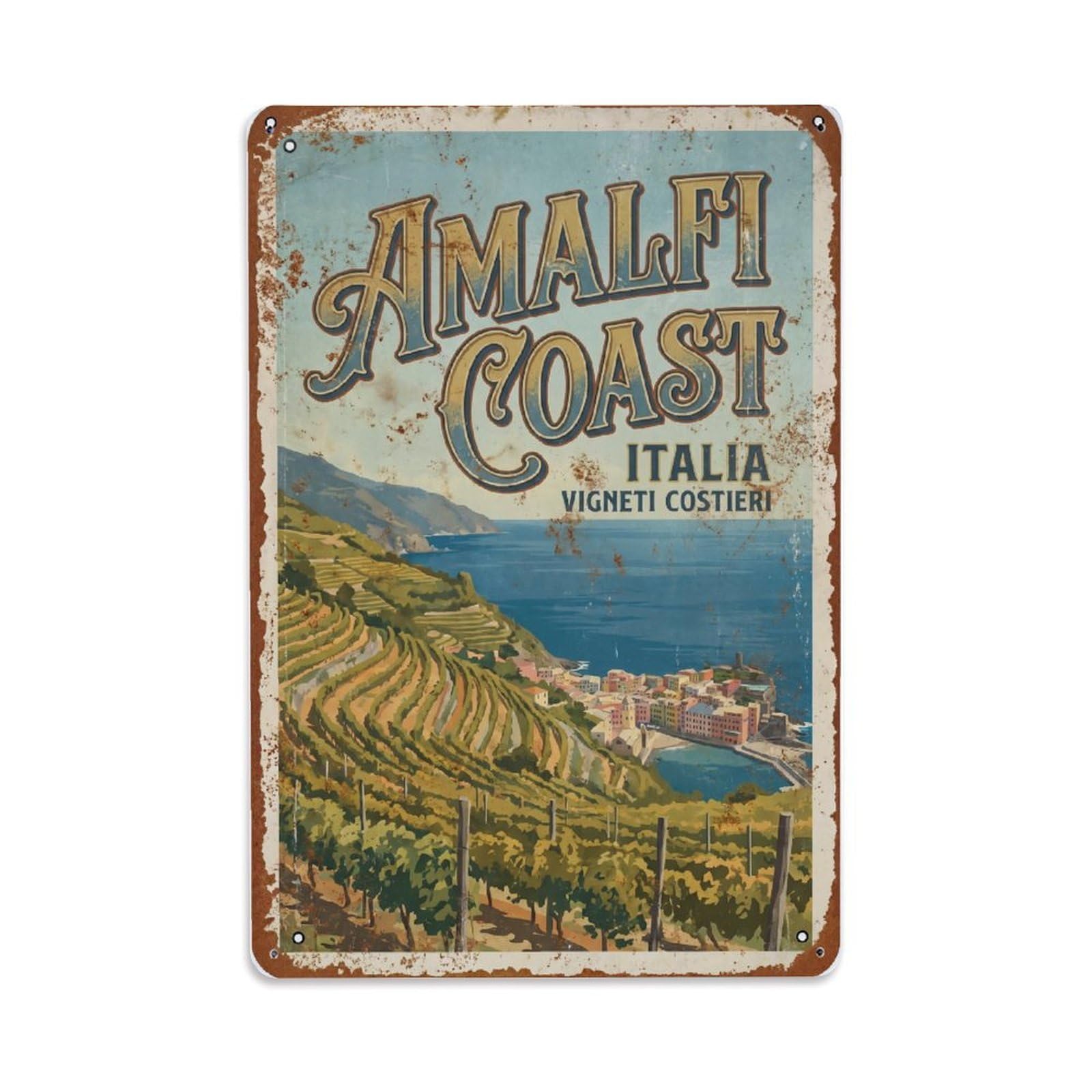 Vintage Travel Vineyard Italy Coastal Metal Tin Sign Plaque Wall Decor for Cafe, Club Bar, Office, Home Garden Metal Poster 8x12Inch