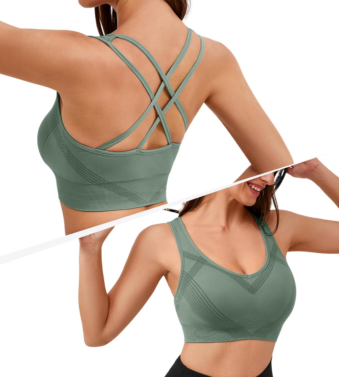Sports Bras for Women Large Bust Medium Support Cross Back Strappy Sports Bra Padded Workout Yoga Bras for Women Gym Tops