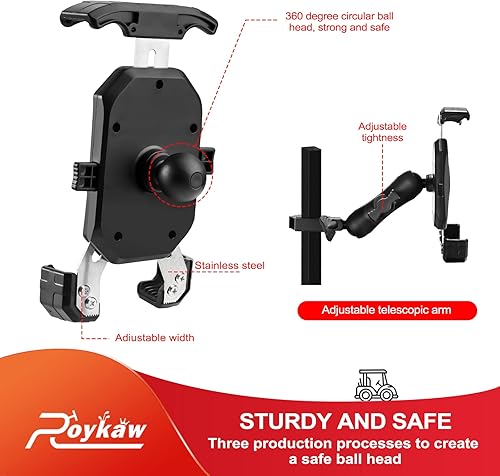 Miniatura 6 de Roykaw Soporte de teléfono para carrito de golf compatible con EZGO/Club Car/Yamaha, actualización de liberación rápida y bloqueo de un solo toque,