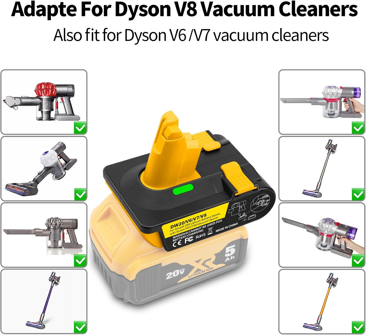 Battery Adapter - Compatible with Dyson V6, V7, V8. Convert a DeWolt Battery to be Used as a Dysn Battery, Suitable for Dysn Vacuum Cleaners in The V6, V7, and V8 Series.