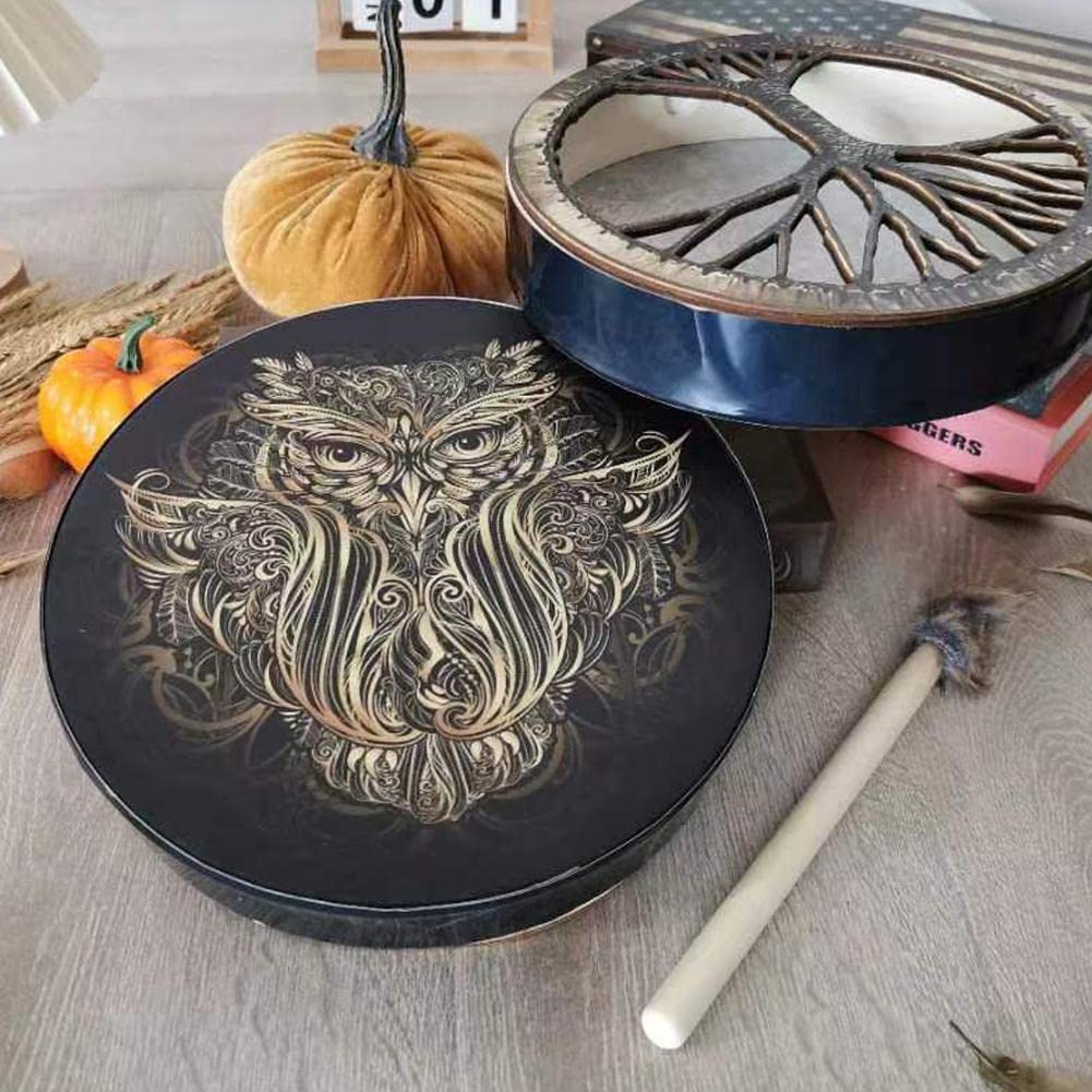 LIOONS Tambour de chaman Classique 25 cm Arbre de Vie Musique spirituelle Tambour éthéré Tambour d'aigle en résine avec Baguettes de Tambour Tambour Adulte Fait à la Main