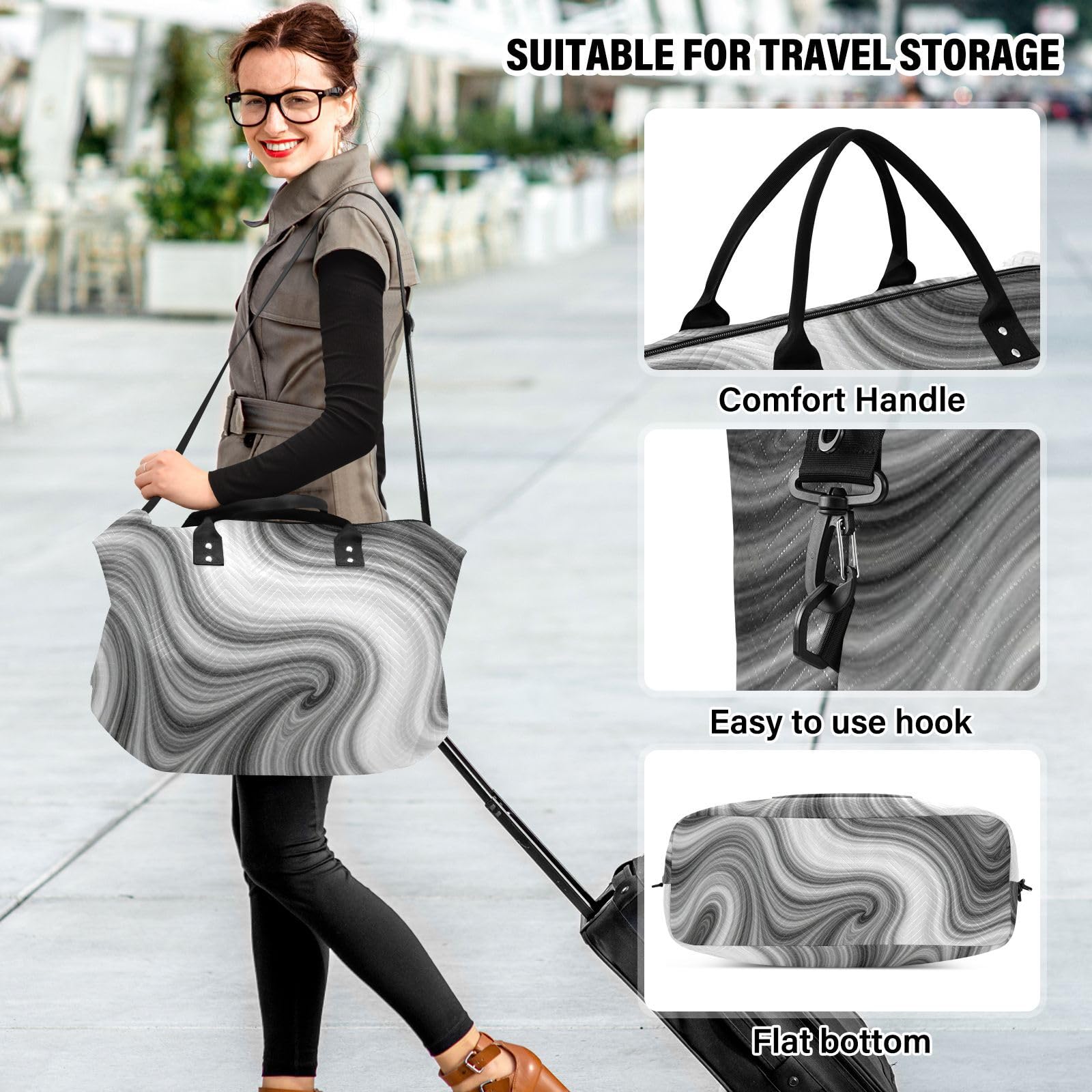 Handgepäck-Set, Doppeltaschen-Set, voller Druck, mehrere Taschen, praktisch, Urlaub, Reisen, Silberner Marmor, One Size, Klassisch