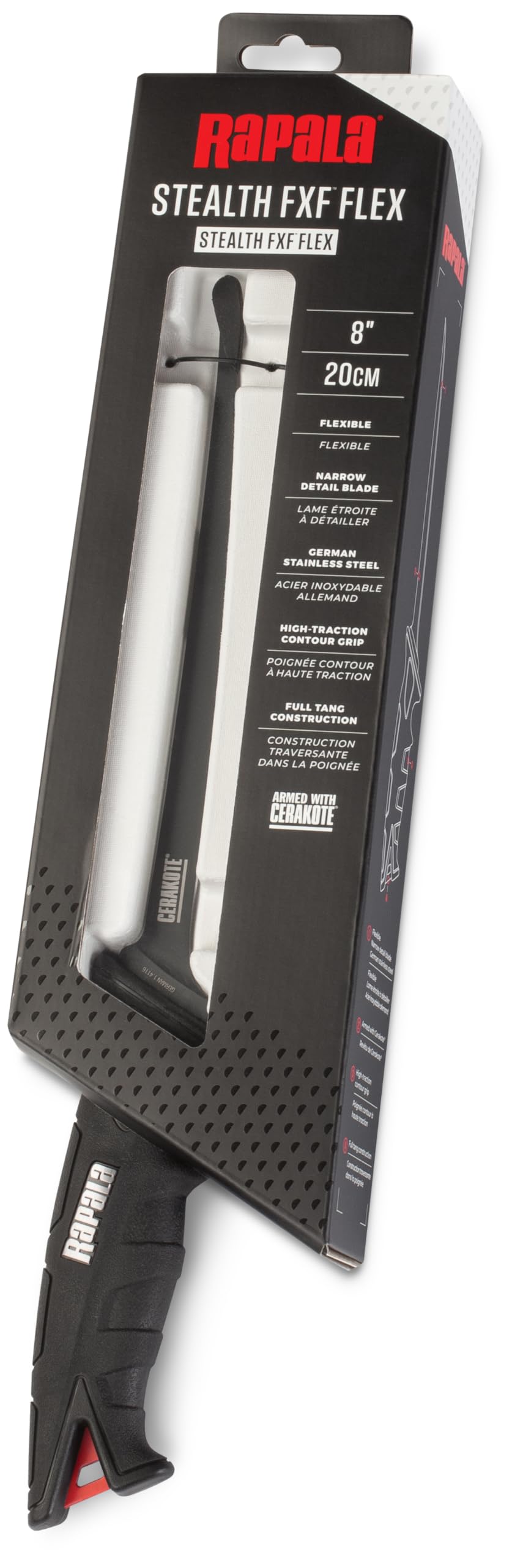 Rapala Coltello flessibile da 8 pollici Stealth FXF Flex Filetto Coltello da pesca per la pulizia del pesce Esca Preparazione e lavorazione