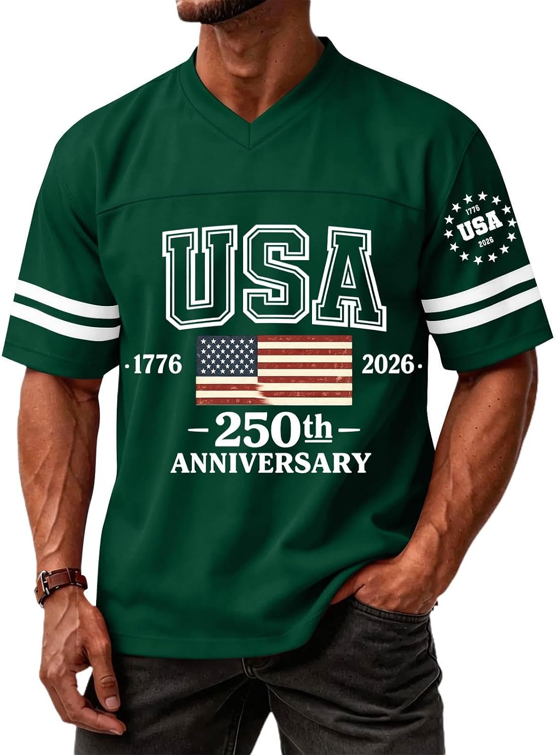 WENKOMG1 250th Anniversary USA Shirt Short Sleeve Retro American Flag Print Patriotic Tee Shirts, S-3XL