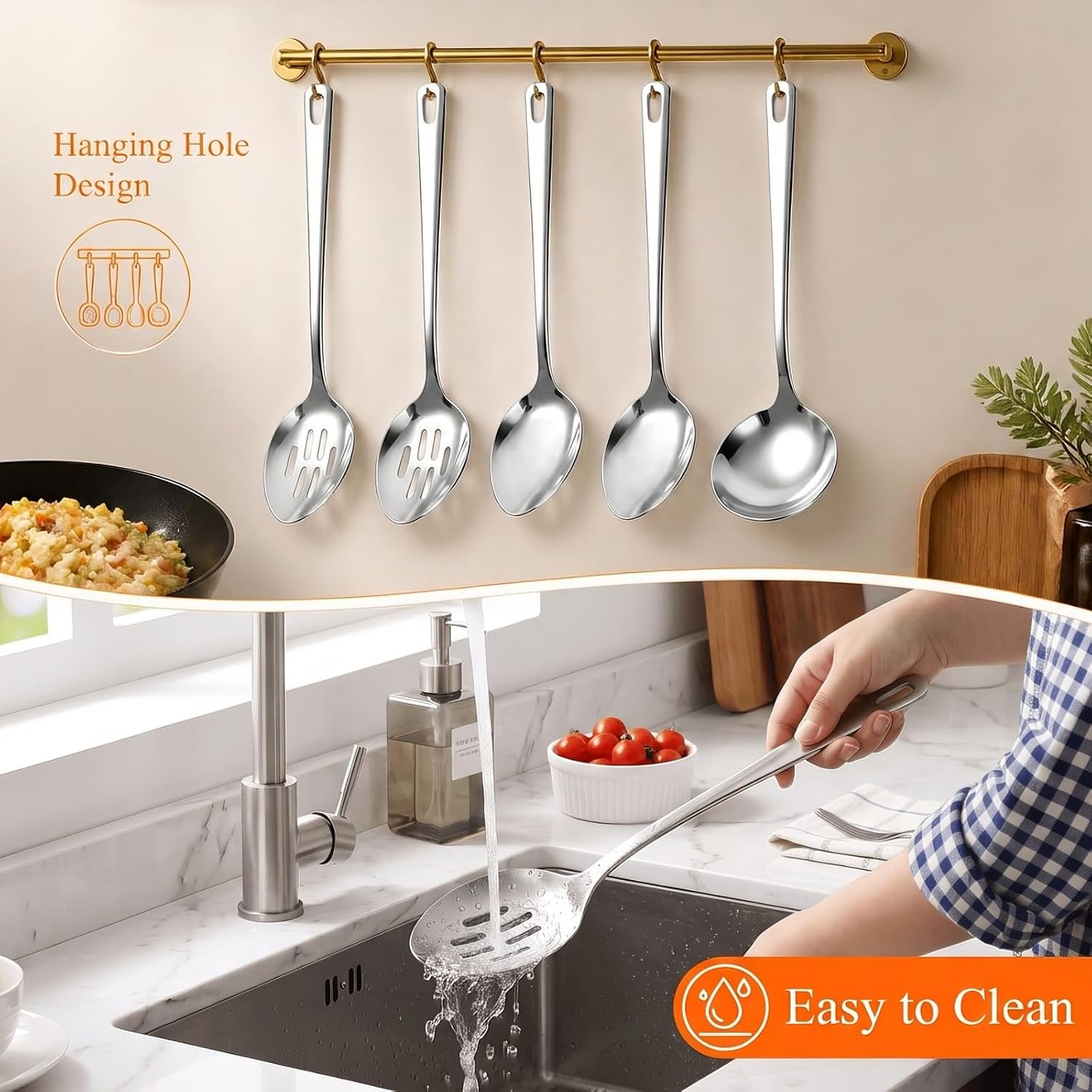 5 Pcs Serving Spoon Set, Large Slotted Spoon Metal Soup Ladle