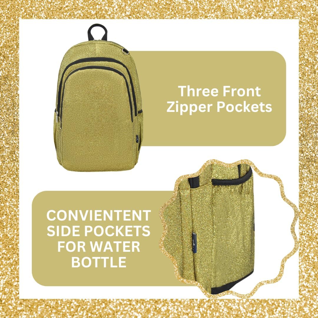 NGIL Glitter Performance Large Canvas Sports Backpack, Dance Backpack, Gymnastics, Cheerleader Essential Backpacks (Glitter-Gold)