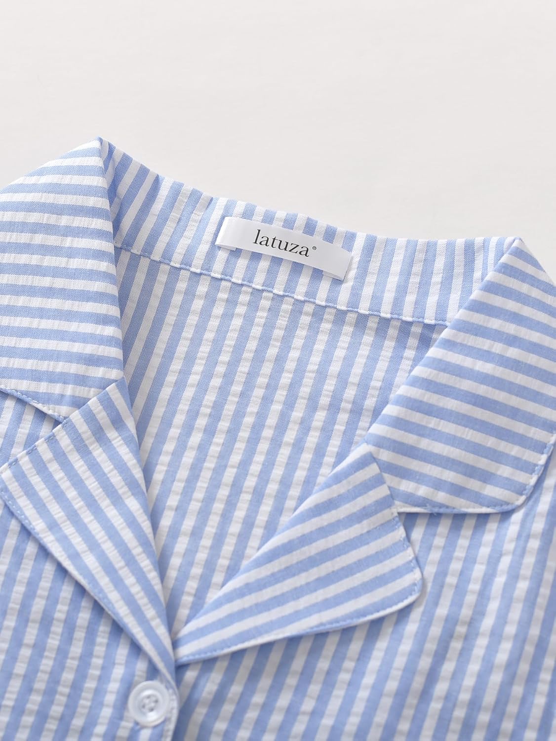 Latuza Women's Cotton Seersucker Pajama Tops Soft Button Down Sleep Shirt