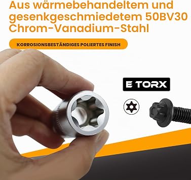 14-Piece E-Torx Socket Set External Torx Socket Set E4 E5 E6 E7 E8 E10 E11 E12 E14 E16 E18 E20 E22 E24 External Torx Sockets 1/2 inch 1/4 inch 3/8 inch (Black)