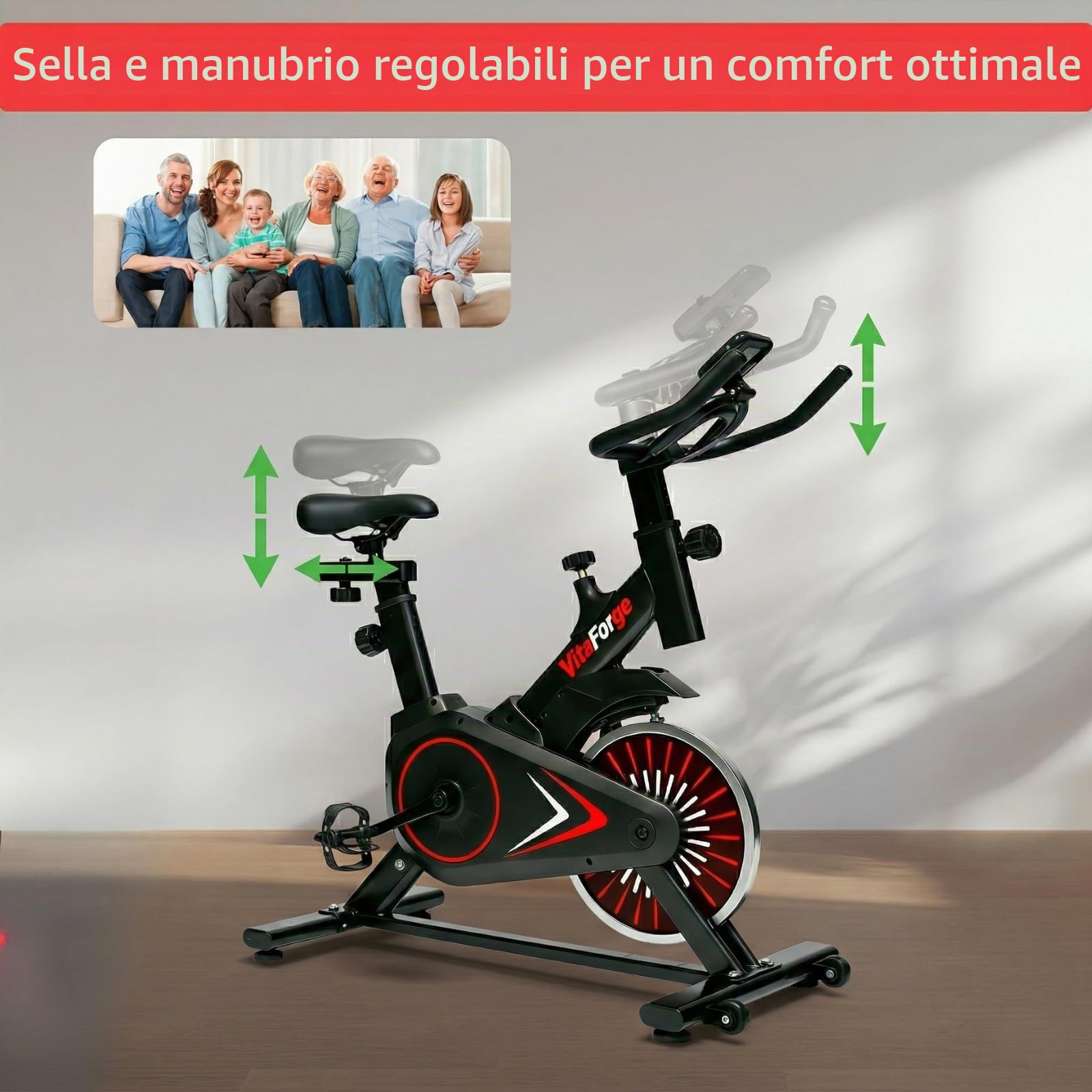 Cyclette, cyclette silenziosa per interni, per casa, con resistenza magnetica regolabile e regolazione in altezza