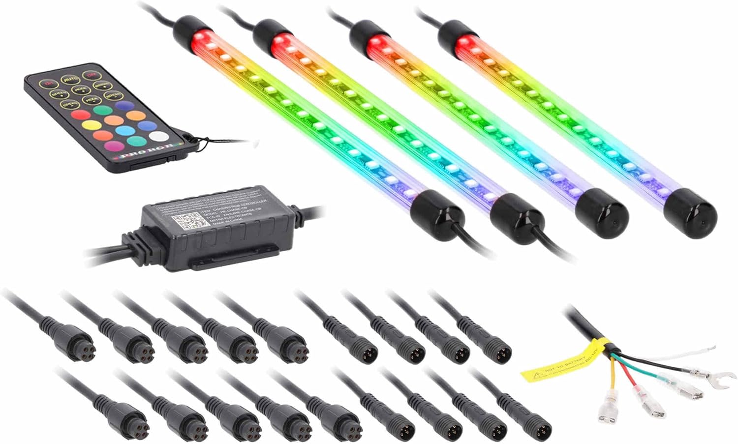 Heise by Metra Interior Accent Light Kit, Chasing LED, 4 Pieces, 9 Inch Tubes, RGB Color Changing, with RF Remote and App Control