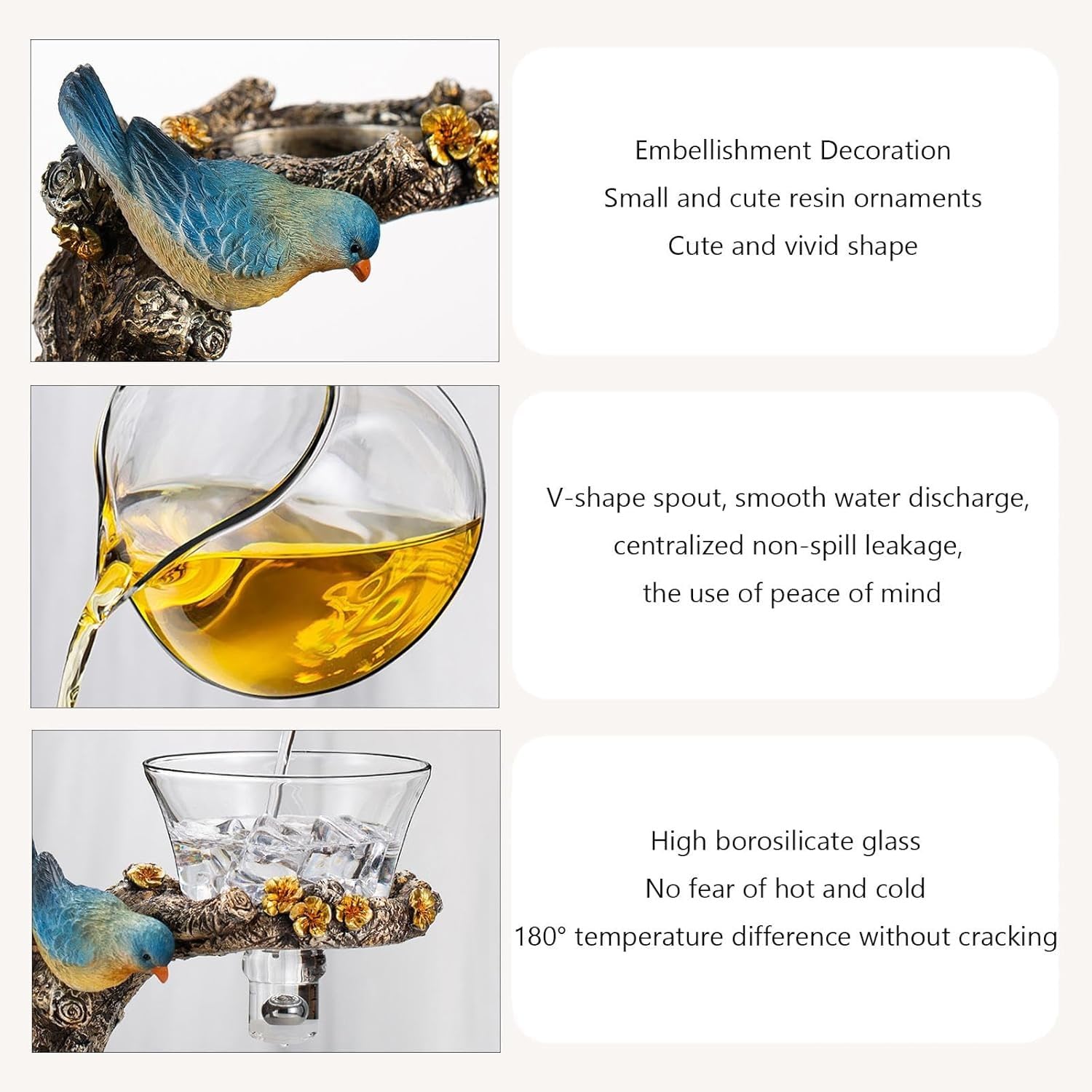 Juego de tetera magnética de cristal con infusor – Juego de té semiautomático de Kung Fu – Capacidad de 400 ml – Oro