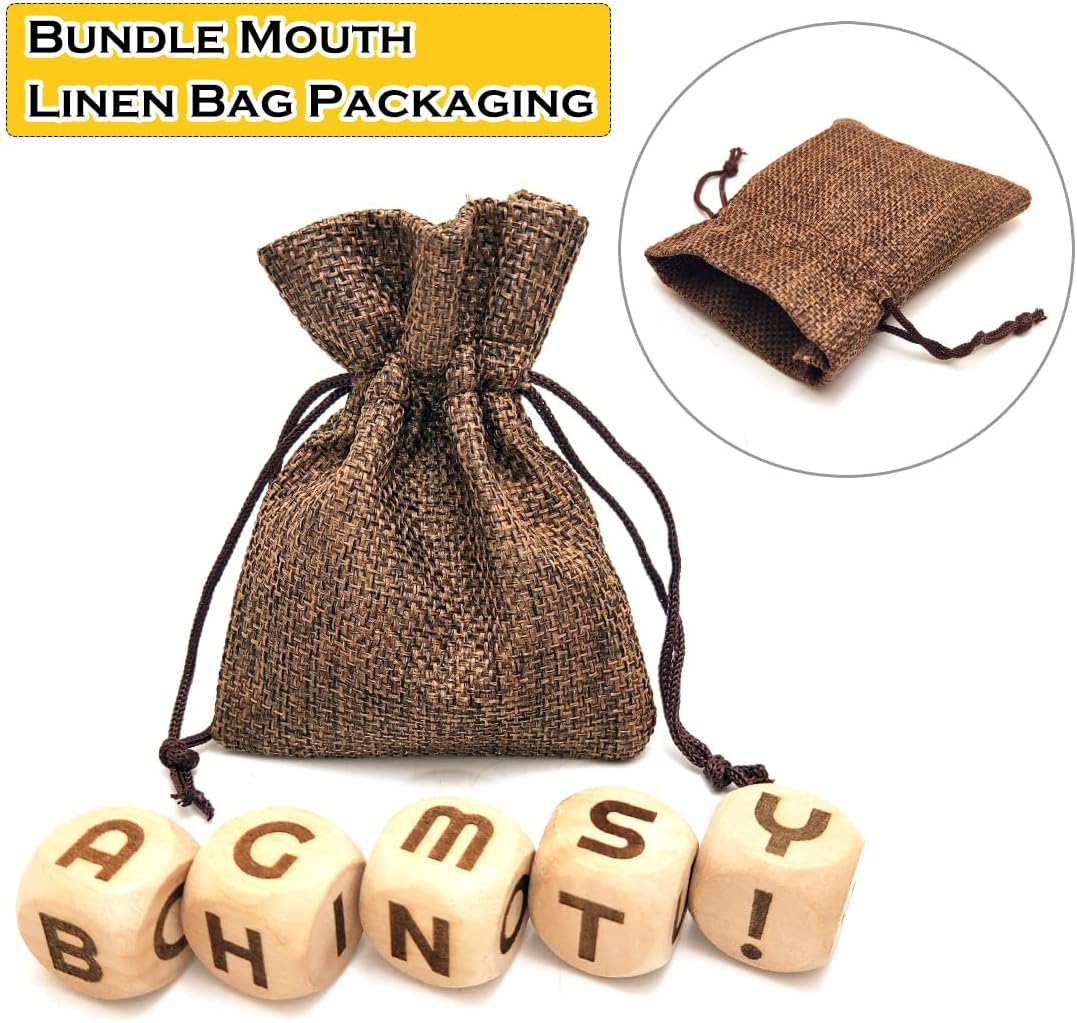 20MM Creative Wooden Letter Dice Set, 5 Pieces Laser Engraved A-Z Pattern Cube Rolling Dices for Party Game