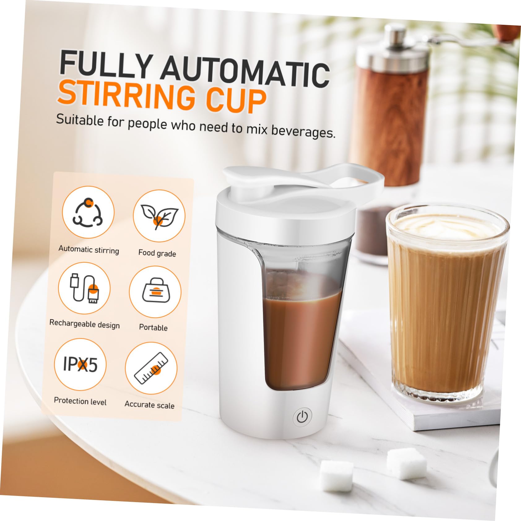 Homoyoyo Bouteille Shaker Électrique Rechargeable Café et Protéines Tasse Mélangeuse Automatique Portable PP et Abs Agitation Rapide pour Boissons Soymilk et Café