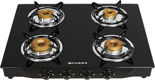 Faber Gas Stove 4 Burner Glass Cooktop (Jumbo 4BB BK)Auto Ignition , Black