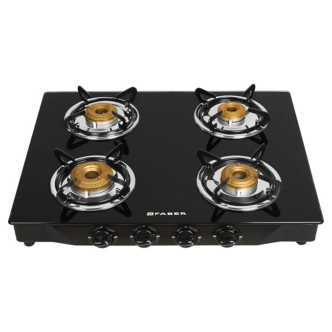 Faber Gas Stove 4 Burner Glass Cooktop (Jumbo 4BB BK)Auto Ignition