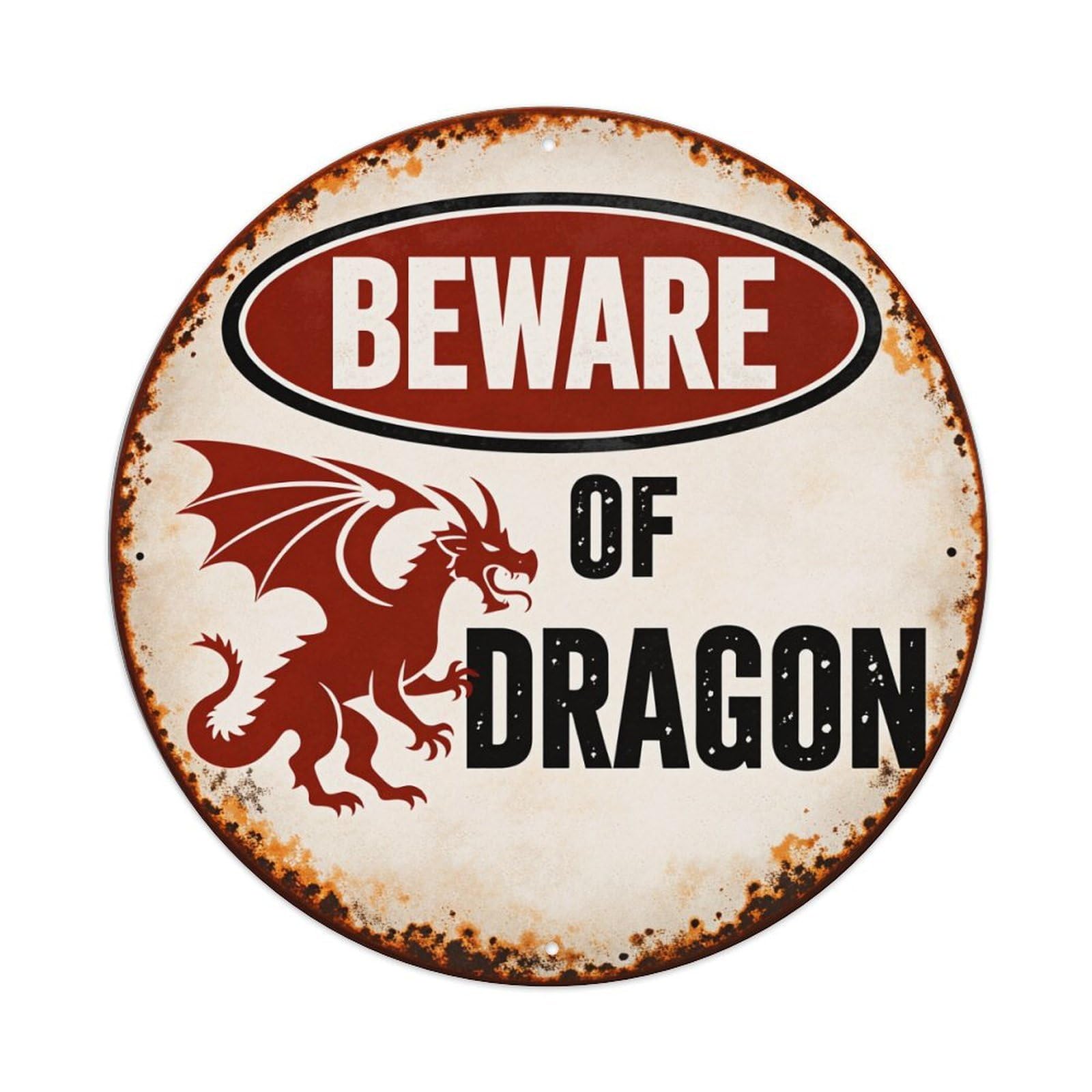 Beware Of Dragon Sign Pattern Round Tin Sign Vintage Style Metal Sign Home Bar Garden Wall Plaque Decor Metal Poster 8x8 Inch