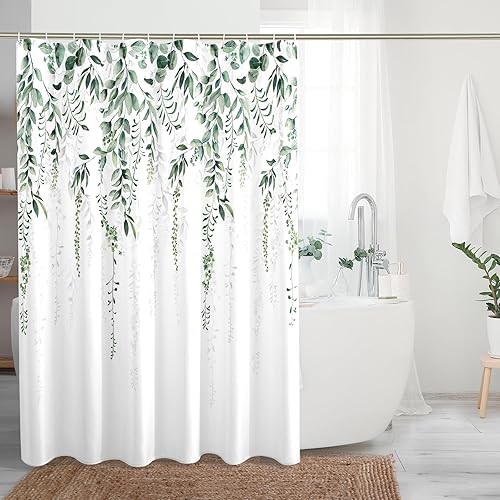 DESIHOM Juego de cortinas de ducha de tela gruesa de color verde salvia, 72 x 72 pulgadas, cortinas de ducha de hojas de eucalipto para baño,