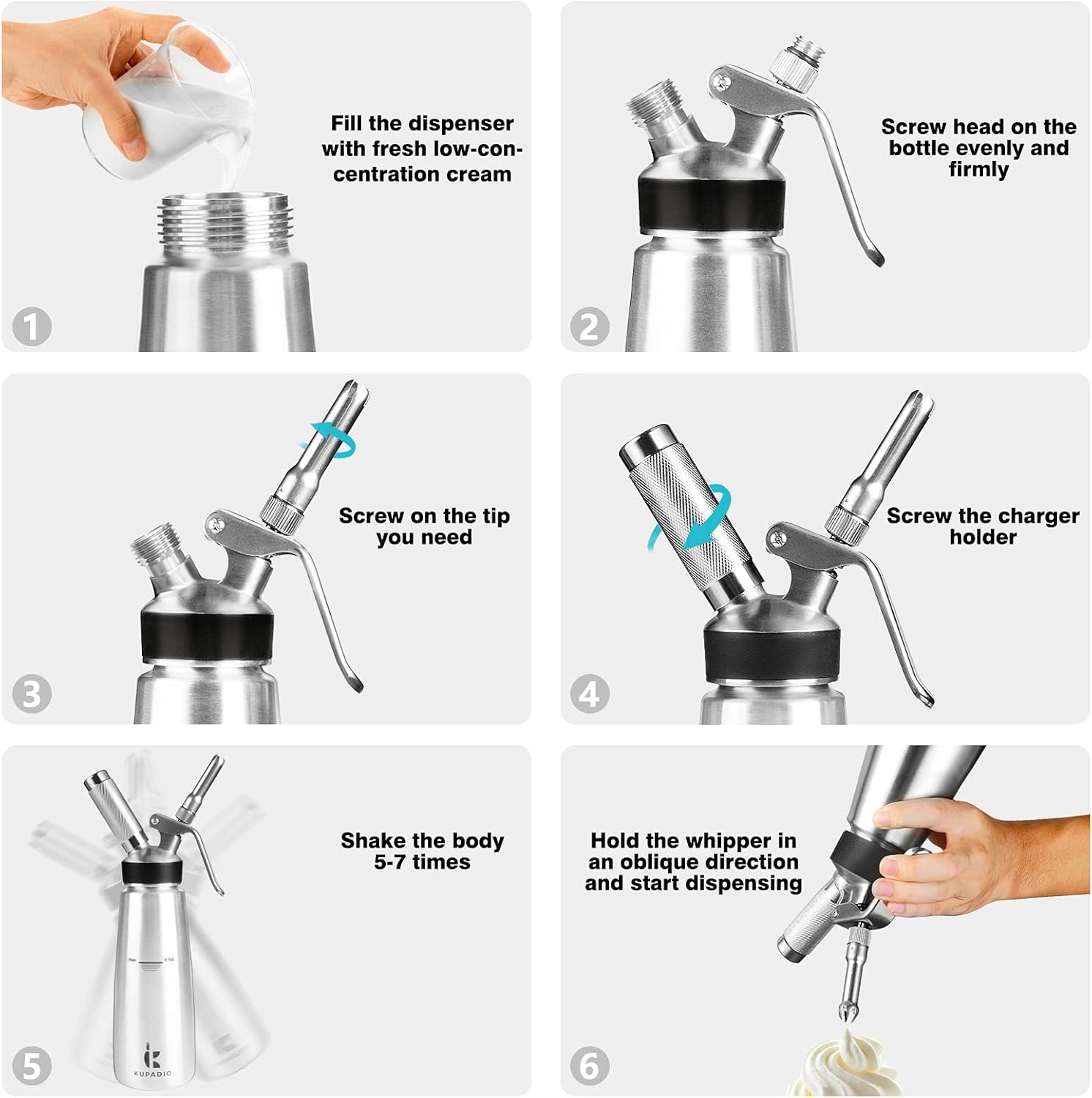Stainless Steel Whipped Cream Professional Whip Cream Dispenser with 3 Culinary Decorating Nozzles and 1 Cleaning Brush, 500mL N2O Chargers (Not Included)