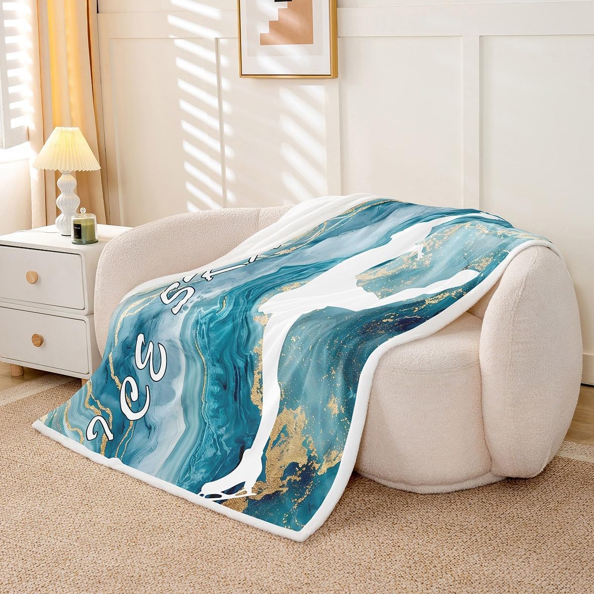 Ice Skating Girl Flannel Fleece Blanket,Figure Skate Sports Silhouette Teal Super Soft Blanket for Bed Sofa Couch,Watercolor Marbling Abstract Marble Texture Bed Blanket,Twin 60"x80"