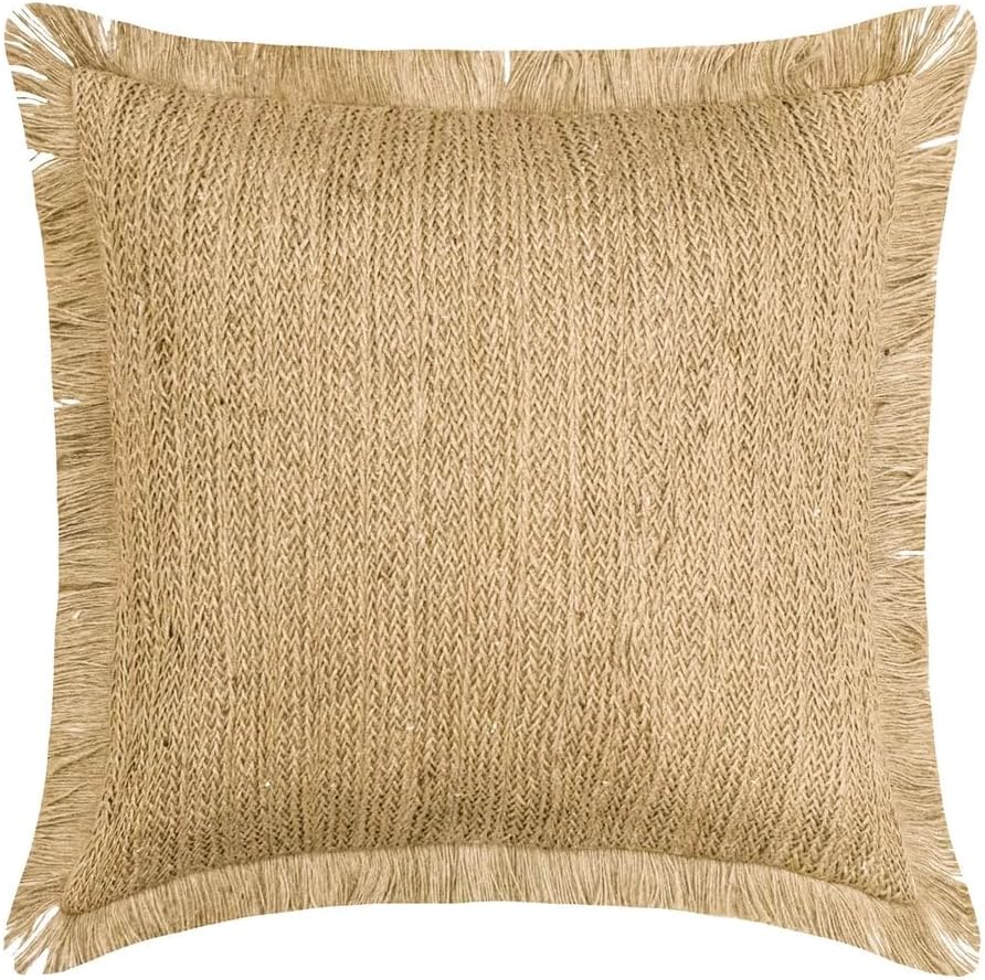 The HomeCentric Decorative Euro Pillow Sham, Beige 26"x26" Euro Shams, Jute Lace & Moroccan Shams for Sofa, Solid Color Pattern Contemporary Easter - Jute Appeal