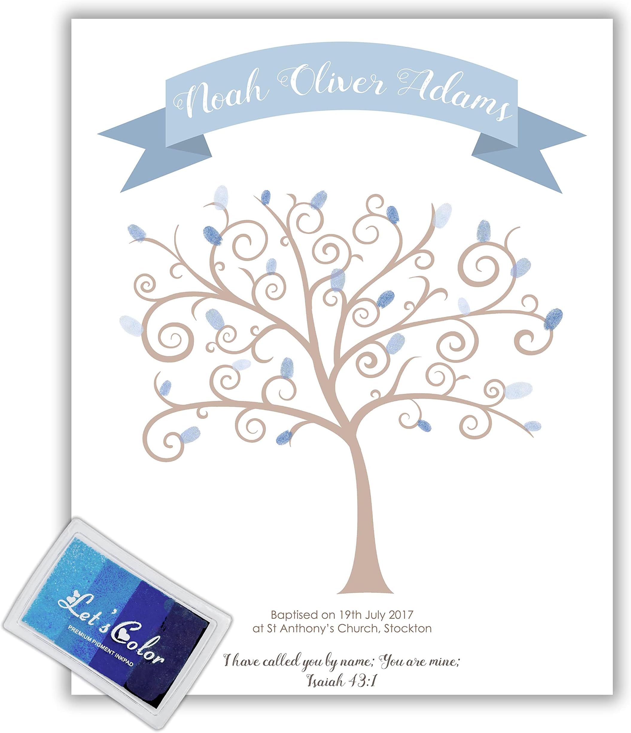 Christening Fingerprint Tree for Christening Keepsake Boy, Baby Shower Fingerprint Art Finger Print