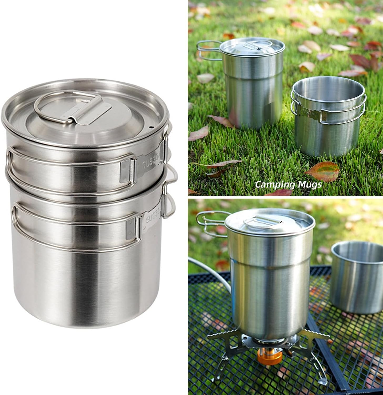Camping Cups and Mugs Pots Stainless Steels Outdoor Cookware Picnics Water Mugs for Hiking Backpacking Picnics Water Mug
