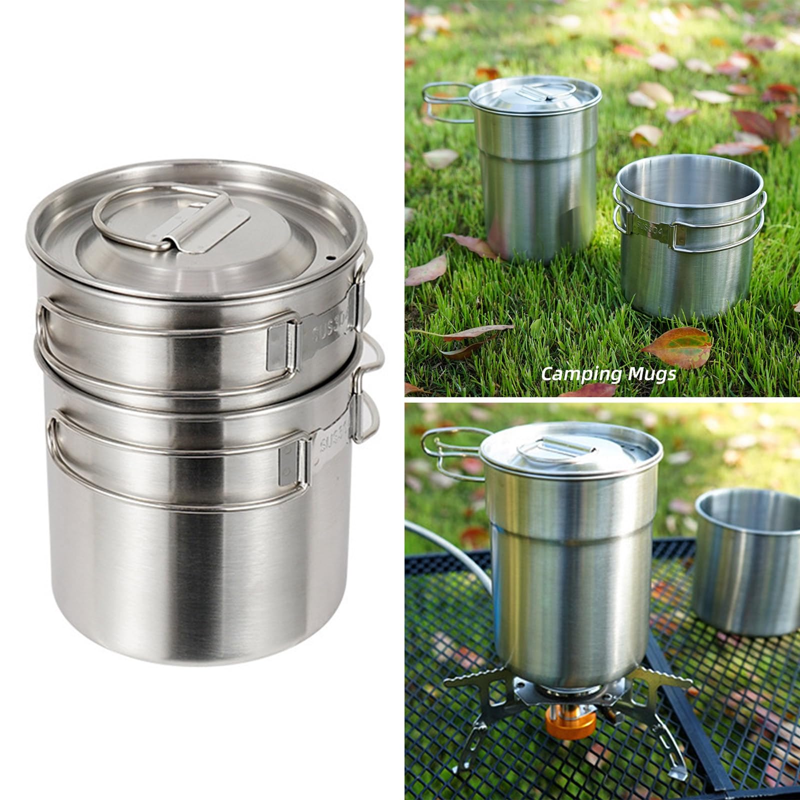 Kangnice Stainless Steels Coffee Mug Folding Handle Coffee Cup Outdoor Camping Portable Cookware Pots For Hiking Backpacking